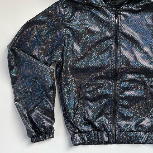 J. Valentine Black Holographic Zip Up Hooded Jacket XS/S/M - Picture 6 of 11